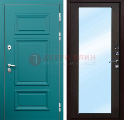 Зеленая входная дверь терморазрыв c виноритом и МДФ с зеркалом ДЗ-122 в Красногорске
