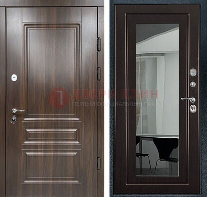 Железная коричневая дверь с МДФ Венге c зеркалом ДЗ-124 в Долгопрудном