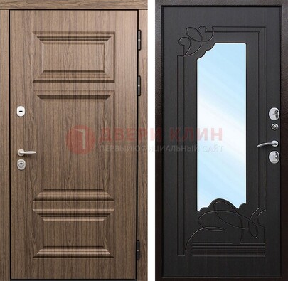 Входная коричневая дверь с зеркалом МДФ Венге ДЗ-127 в Долгопрудном