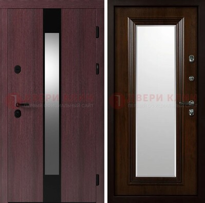 Темная стальная дверь МДФ с обеих сторон с зеркалом ДЗ-143 в Сосновый Бор