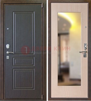 Коричневая стальная дверь с зеркалом МДФ внутри ДЗ-27 в Долгопрудном