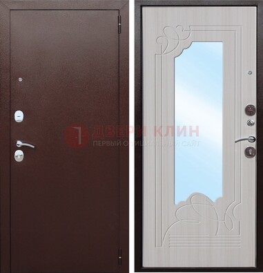 Коричневая металлическая дверь с зеркалом МДФ внутри ДЗ-33 в Долгопрудном