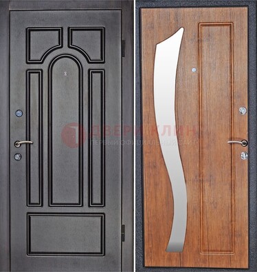 Темная железная дверь с зеркалом ДЗ-35 в Долгопрудном