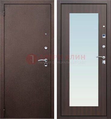 Коричневая входная дверь с зеркалом МДФ внутри ДЗ-40 в Долгопрудном