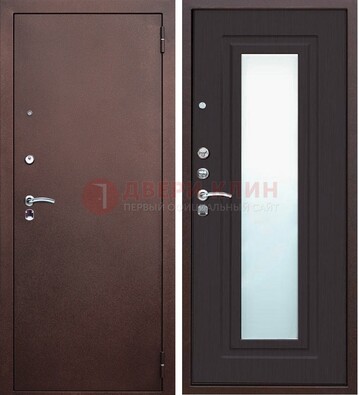 Коричневая металлическая дверь с зеркалом ДЗ-43 в Сочи