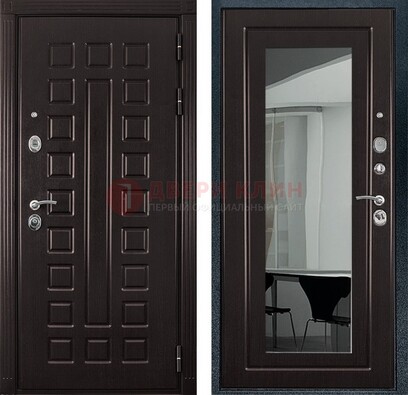 Темная металлическая дверь с зеркалом МДФ внутри ДЗ-4 в Долгопрудном