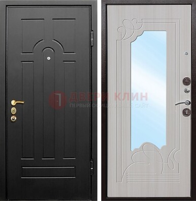 Темная входная дверь с МДФ Беленый дуб и зеркалом ДЗ-58 в Долгопрудном