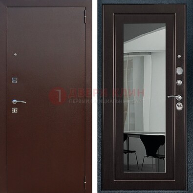 Металлическая дверь с порошковым напылением с МДФ и зеркалом ДЗ-61 в Долгопрудном