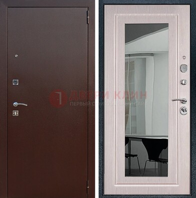Входная дверь с порошковым напылением Медный антик/Белый дуб с зеркалом ДЗ-63 в Долгопрудном