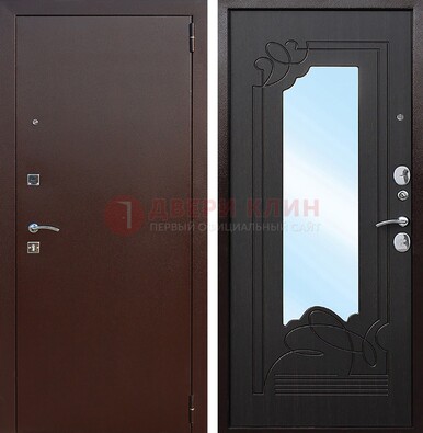 Входная дверь с порошковым напылением Медный антик/Венге с зеркалом ДЗ-64 в Долгопрудном