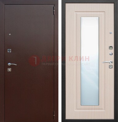 Входная дверь с порошковым покрытием филенчатой МДФ и зеркалом ДЗ-65 в Долгопрудном