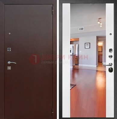 Темная дверь с порошковым покрытием с белой МДФ и зеркалом ДЗ-67 в Долгопрудном