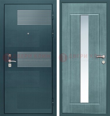 Входная дверь с зеркальной вставкой внутри с голубым МДФ с зеркалом ДЗ-71 в Долгопрудном