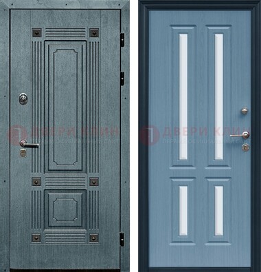 Голубая филенчатая дверь с МДФ и зеркальными вставками внутри ДЗ-80 в Воронеже