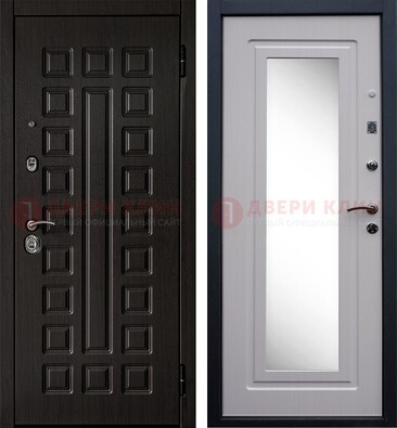 Черная филенчатая металлическая дверь МДФ с зеркалом ДЗ-83 в Долгопрудном