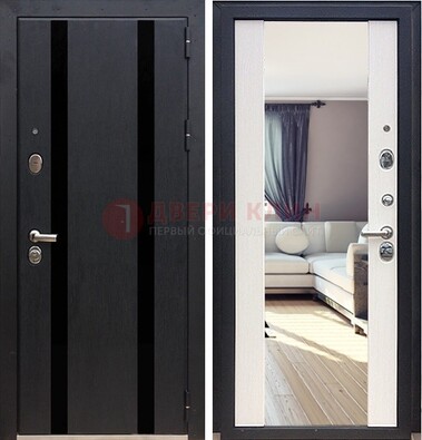 Черная входная дверь с зеркалом МДФ внутри ДЗ-9 в Долгопрудном