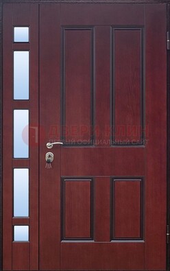 Красная входная полуторная дверь со стеклом ПЛ-10 в Долгопрудном