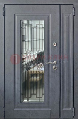 Серая стальная дверь Винорит со стеклом и ковкой ПЛ-29 в Долгопрудном