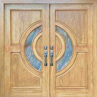 Двухстворчатая металлическая дверь с витражом ВЖ-11 в Долгопрудном