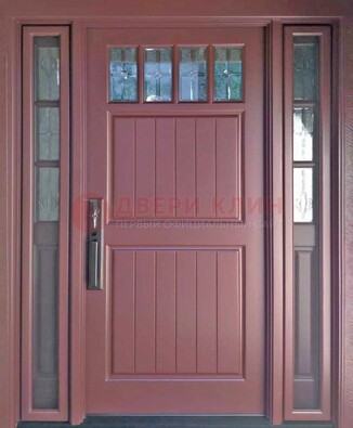Входная дверь с массивом с фрамугами и витражом ВЖ-19 в Долгопрудном