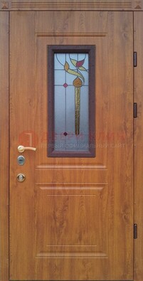 Железная дверь с МДФ и витражом ВЖ-24 в Долгопрудном