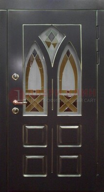 Чёрная железная дверь с МДФ и витражом ВЖ-27 в Долгопрудном